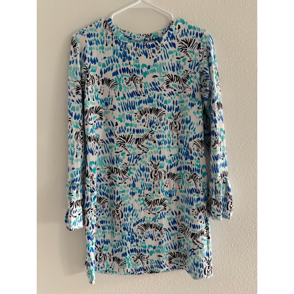 Ibkul Tillie Dress Small Blue White Long Sleeve Mesh Stretch Golf Tennis UPF
